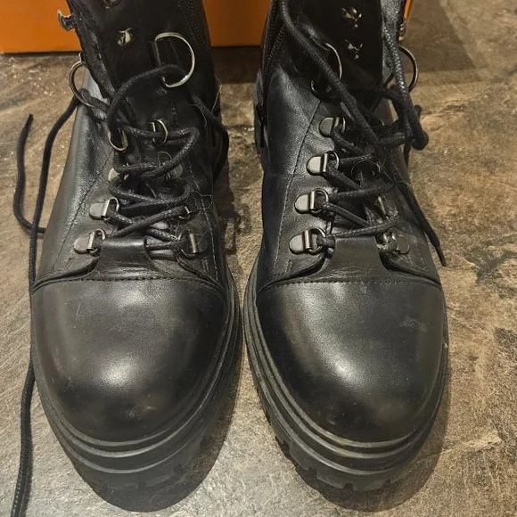 Black Lace Up Platform Boots - Picture 1 of 3